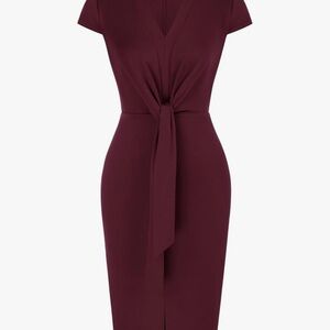 Grace Karin Burgundy Midi Dress with Tie-Front